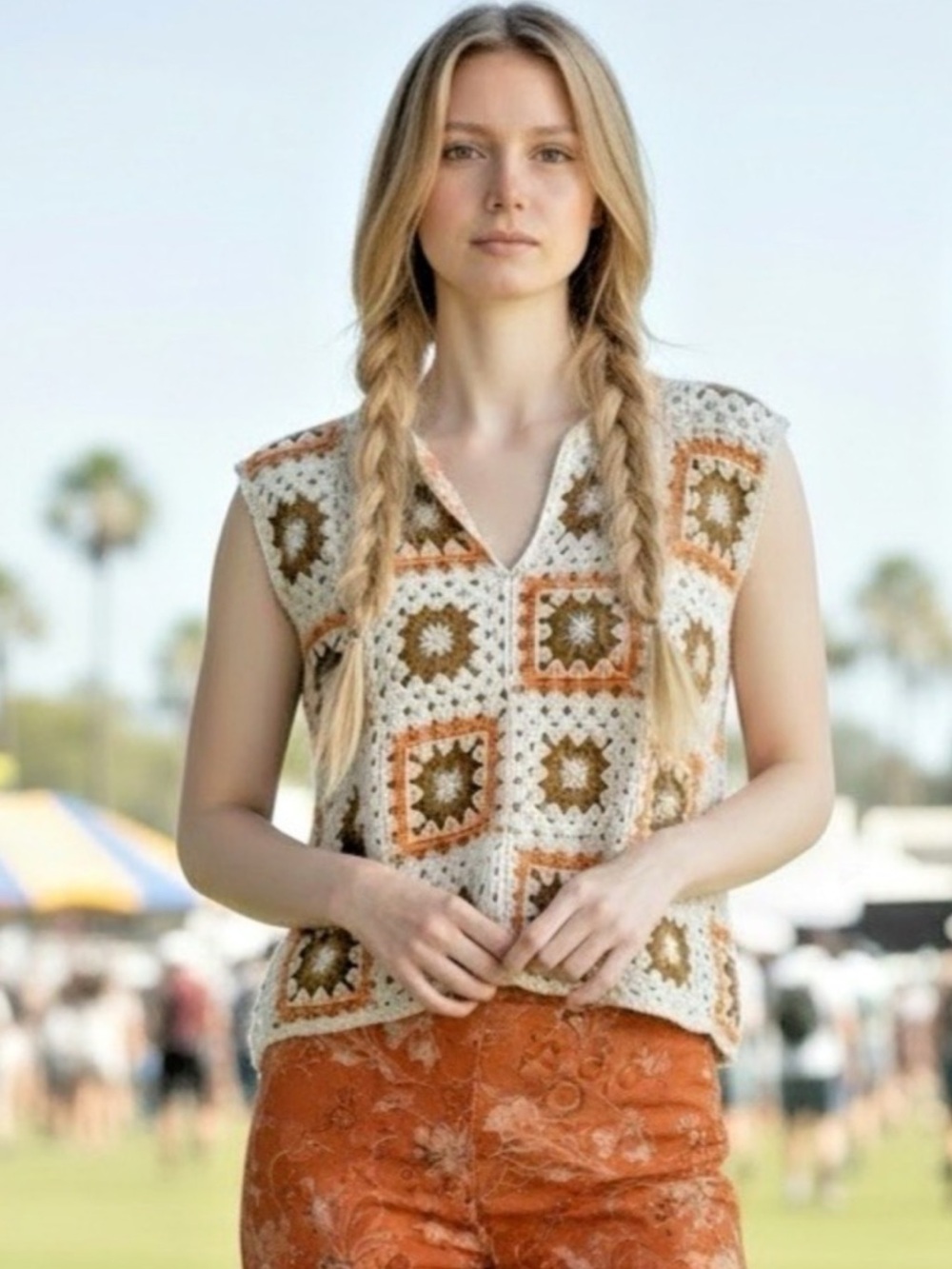 Liv Los Angeles Sleeveless Crochet Granny Square Top
